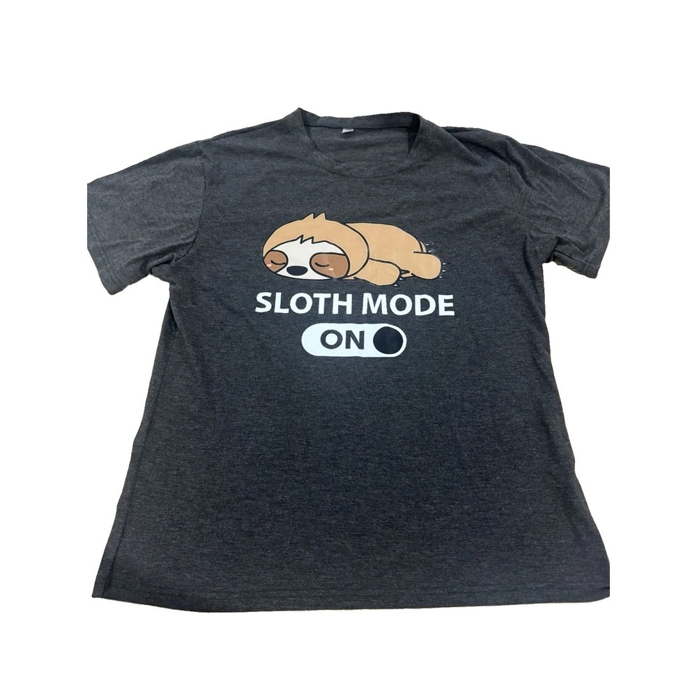 Sloth Mode On Graphic T-Shirt Large Gray Funny Sleeping Sloth Tee Unisex